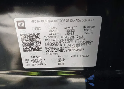 2022 Chevrolet Equinox Fwd Premier from USA, damaged, VIN 2GNAXNEV9N6154987